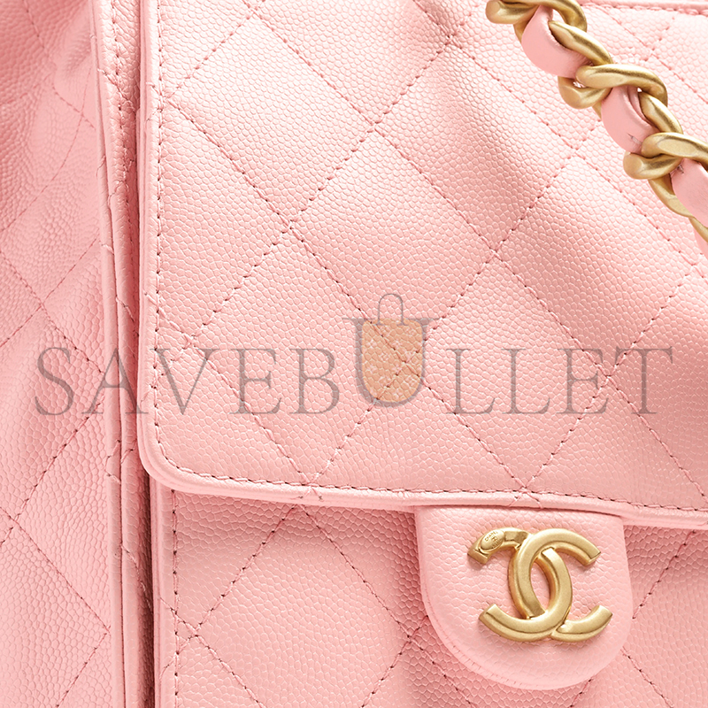 Ch*el 25 medium handbag grained calfskin & gold-tone metal light pink as5311 (40*30*15cm)
